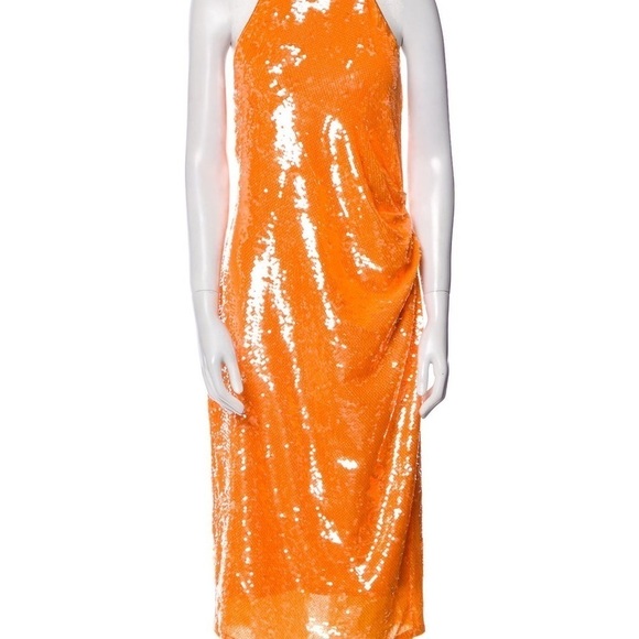 Caroline Constas orange sequin hater midi dress - size small - Picture 2 of 14